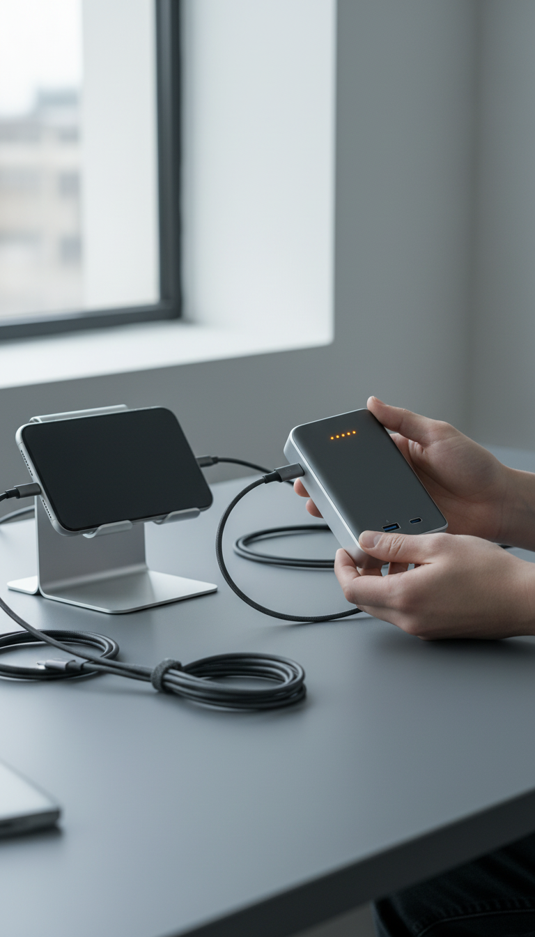 Steel Graphite aluminum power bank in use