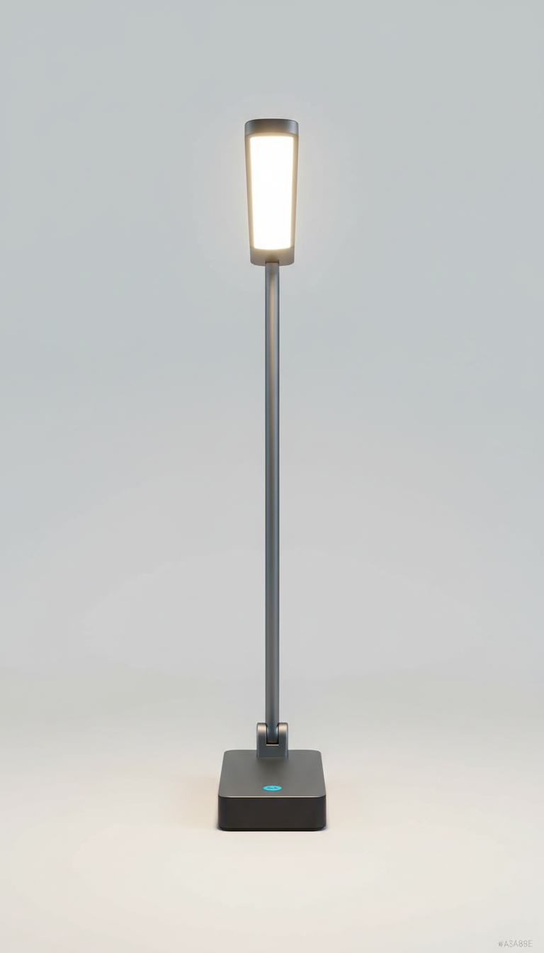 LED desk lamp, Use a straight-on camera angle for product shots, ensuring the entire product is visible and clearly...