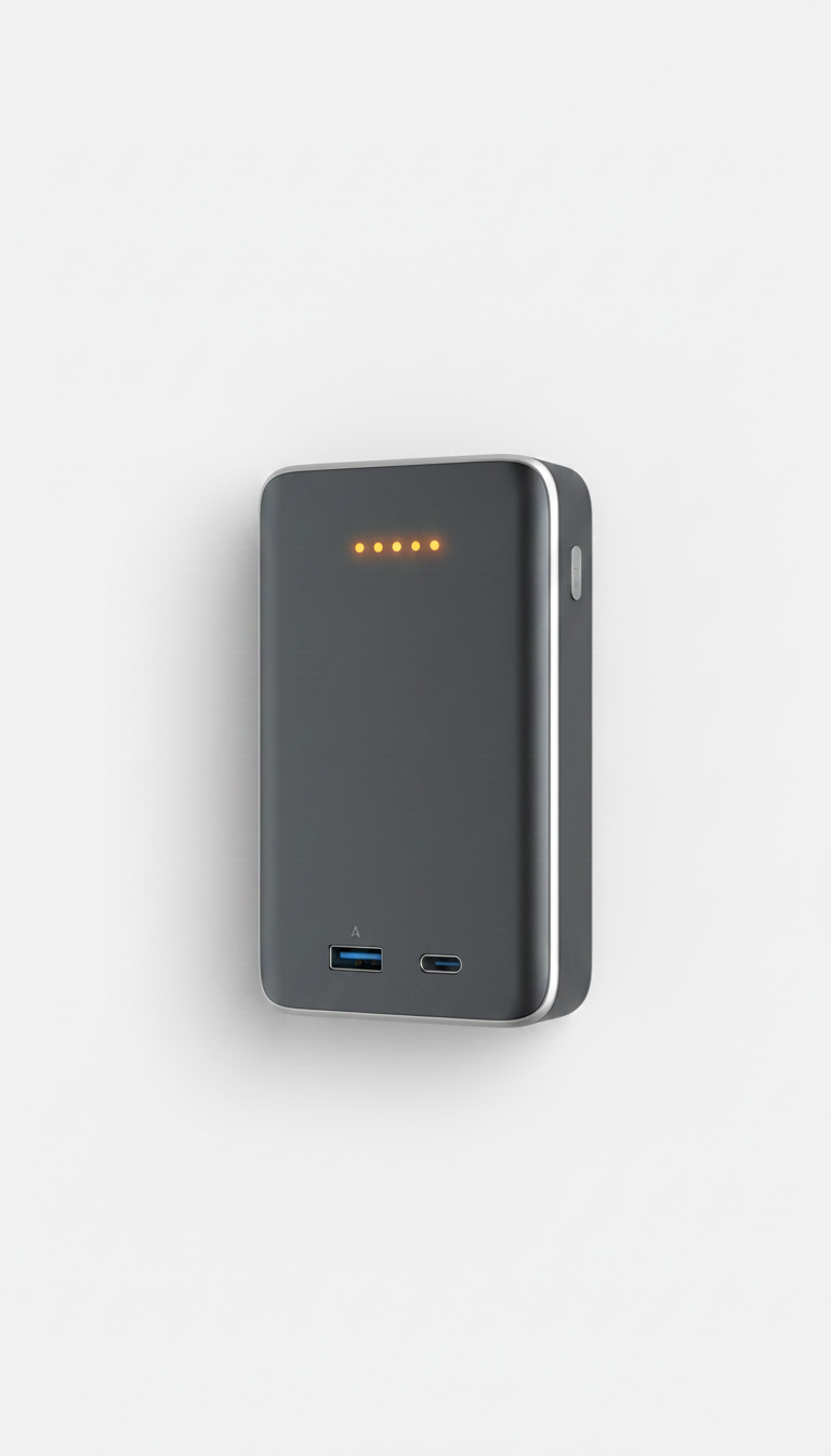 Alternate angle view of Steel Graphite aluminum power bank